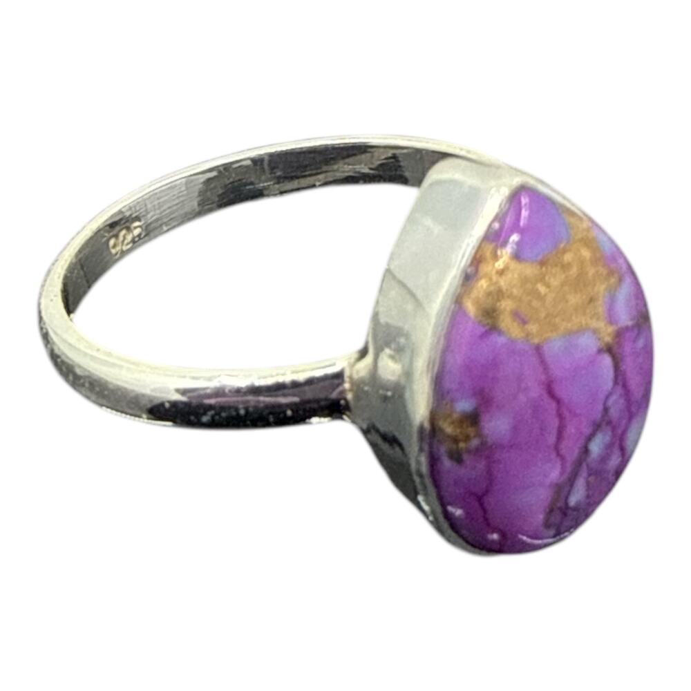 Pear Cut Purple Copper Turquoise Ring Solid 925 Sterling Silver US Size 6